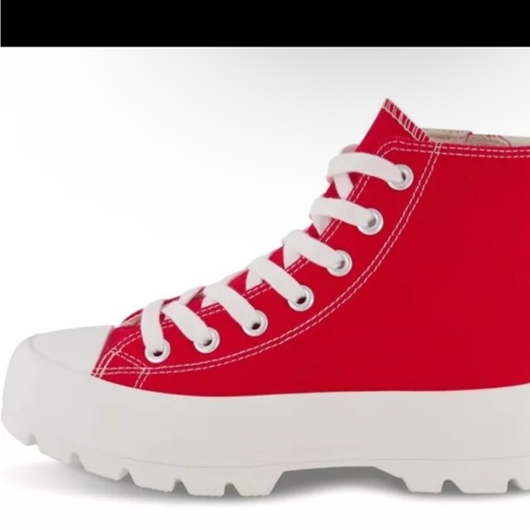 CUSHIONAIRE Women's Vespa High Top Red & White Canvas Sneaker Memory Foam Sz 6 - Picture 2 of 6